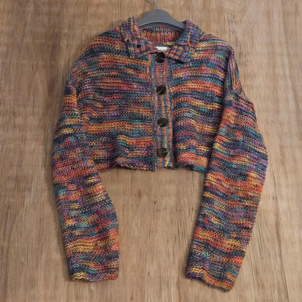 BDG Chunky Knit Rainbow Space Dye Cropped Cardigan Sweater Multi M